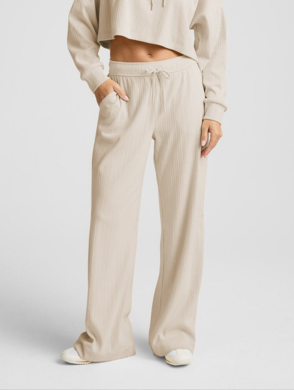 Beyond Yoga Cream Ribbed Wide-Leg Sweatpants